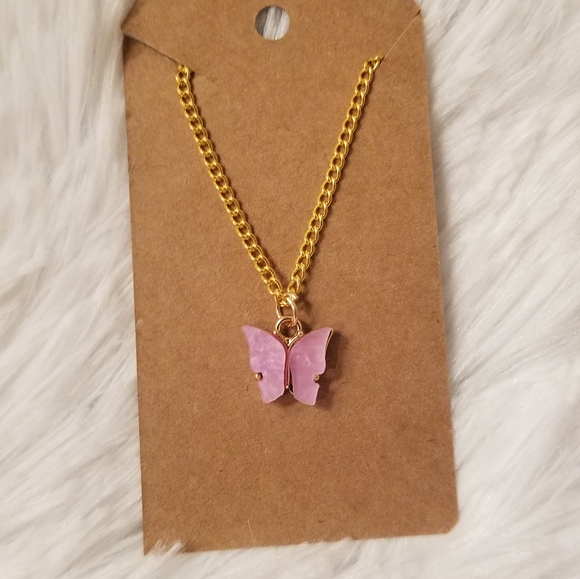 Pink Butterfly Necklace 18inches - Picture 7 of 16